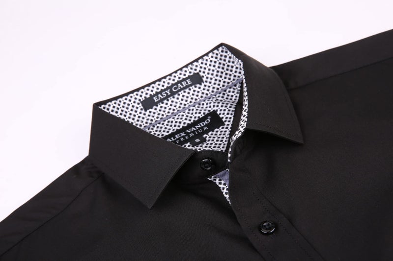 Alex Vando Mens Rayon Dress Shirts Wrinkle Free Regular Fit Stretch Button Down Shirt,Black,M - Image 3